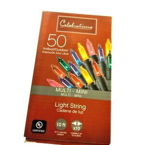 Celebrations Mini String Lights Multicolored 50 Ct Wedding Patio Deck 10 Ft